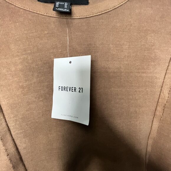 Forever 21 Tops Women XL Light‎ Brown Cut Raw Edge High Low Blouse NWT  0298 - Picture 12 of 13